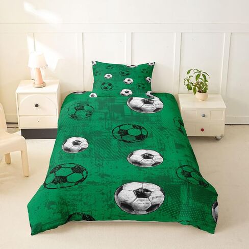 Feelyou 3D Soccer Duvet Cover Toddler Size Football Green Bedding Set for Boys Girls Gaming Sports Theme Comforter Cover Bedroom Decor 2Pcs Zipper Closure with 1 Pillowcase (No Comforter) in Kuwait