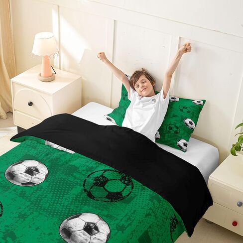 Feelyou 3D Soccer Duvet Cover Toddler Size Football Green Bedding Set for Boys Girls Gaming Sports Theme Comforter Cover Bedroom Decor 2Pcs Zipper Closure with 1 Pillowcase (No Comforter) in Kuwait