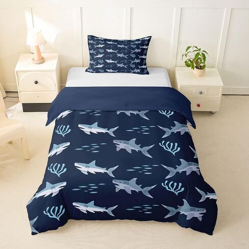 Feelyou Sharks Duvet Cover Toddler Size Ocean Sea Animals Bedding Set for Boys Girls Fish Comforter Cover Bedroom Decor 2Pcs Zipper Closure with 1 Pillowcase (No Comforter) in Kuwait