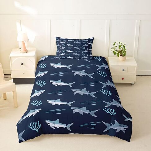 Feelyou Sharks Duvet Cover Toddler Size Ocean Sea Animals Bedding Set for Boys Girls Fish Comforter Cover Bedroom Decor 2Pcs Zipper Closure with 1 Pillowcase (No Comforter) in Kuwait