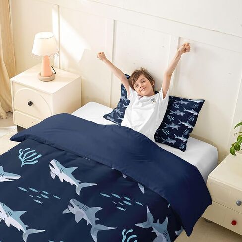 Feelyou Sharks Duvet Cover Toddler Size Ocean Sea Animals Bedding Set for Boys Girls Fish Comforter Cover Bedroom Decor 2Pcs Zipper Closure with 1 Pillowcase (No Comforter) in Kuwait