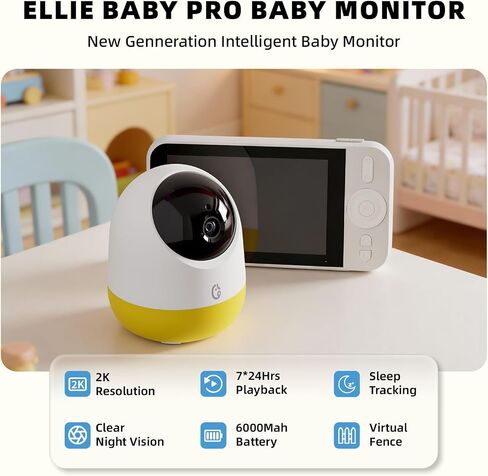 Ellie Pro Baby Monitor with Camera and Audio,5'' IPS 2K UHD Resolution,6000mAh Battery, Remote Pan-Tilt-5X Zoom, 2-Way Talk,No WiFi, Night Vision, Virtual Fence 24hr Play Back and 1000ft Range in Kuwait