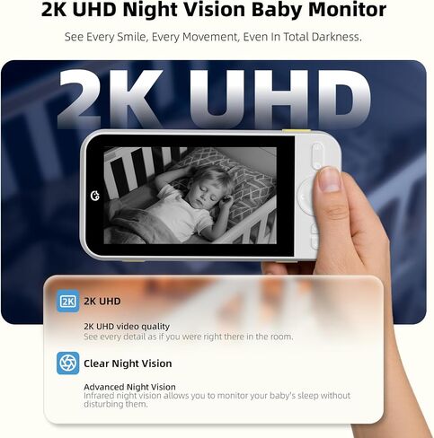 Ellie Pro Baby Monitor with Camera and Audio,5'' IPS 2K UHD Resolution,6000mAh Battery, Remote Pan-Tilt-5X Zoom, 2-Way Talk,No WiFi, Night Vision, Virtual Fence 24hr Play Back and 1000ft Range in Kuwait