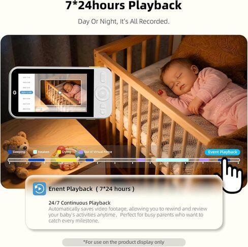 Ellie Pro Baby Monitor with Camera and Audio,5'' IPS 2K UHD Resolution,6000mAh Battery, Remote Pan-Tilt-5X Zoom, 2-Way Talk,No WiFi, Night Vision, Virtual Fence 24hr Play Back and 1000ft Range in Kuwait