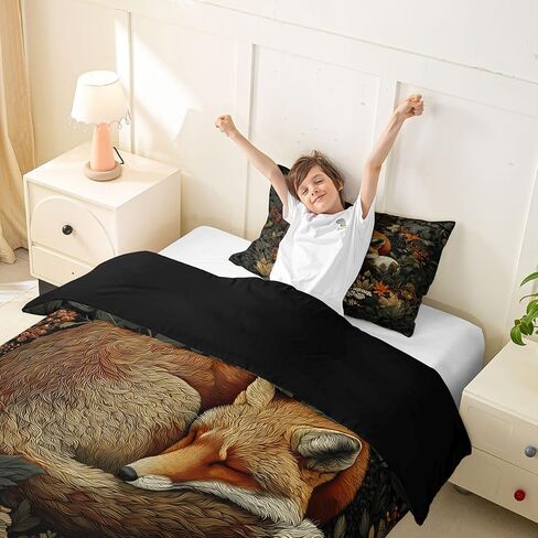 Erosebridal Forest Fox Toddler Duvet Cover for Kids - Vintage Oil Painting Fox Animal Bedding Set Boho Retro Botanical Comforter Cover,Whimsical Cottagecore Style Bed Set in Kuwait