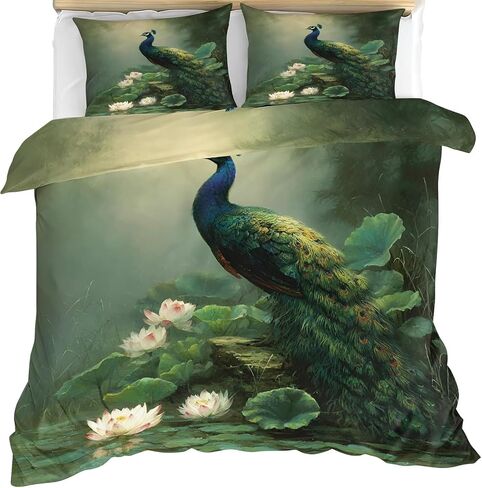 Flowers Duvet Cover Toddler, Peacock Bedding Set 2 Piece, Pastoral Bedroom Decor & Gift, Soft Microfiber Toddler Comforter Cover and 1 Pillow Sham, with Zipper Closure & Ties A1042 in Kuwait