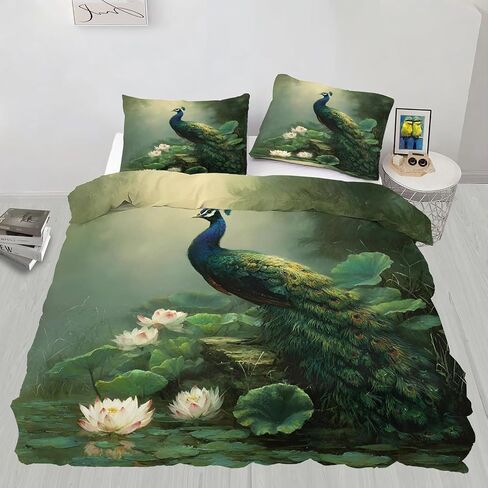Flowers Duvet Cover Toddler, Peacock Bedding Set 2 Piece, Pastoral Bedroom Decor & Gift, Soft Microfiber Toddler Comforter Cover and 1 Pillow Sham, with Zipper Closure & Ties A1042 in Kuwait