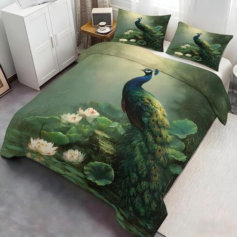 Flowers Duvet Cover Toddler, Peacock Bedding Set 2 Piece, Pastoral Bedroom Decor & Gift, Soft Microfiber Toddler Comforter Cover and 1 Pillow Sham, with Zipper Closure & Ties A1042 in Kuwait