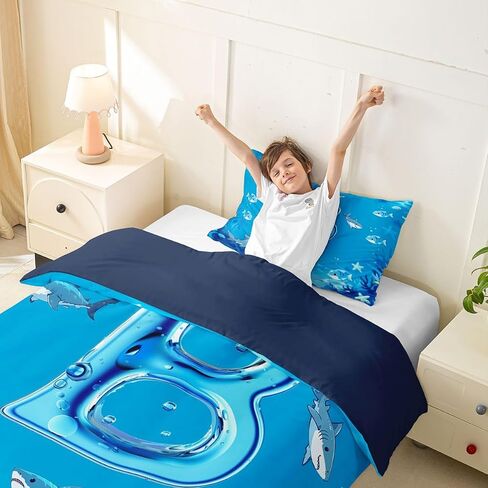 Feelyou Cartoon Shark Duvet Cover Toddler Size Cute Fish Bedding Set for Boys Girls Personalized Initial Alphabet Letter B Comforter Cover Bedroom Decor 2Pcs with 1 Pillowcase (No Comforter) in Kuwait