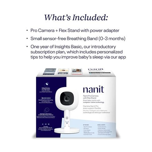 Nanit Pro Smart Baby Monitor & Flex Stand - 1080p Secure Wi-Fi Video Camera, Sensor-Free Sleep & Breathing Motion Tracker, 2-Way Audio, Sound & Motion Alerts, Night Vision, and Breathing Band - Blue in Kuwait