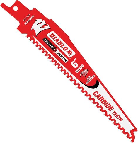 Diablo Demo Demon Reciprocating Saw Blades with Carbide Teeth for Nail-Embedded Wood - Variable Tooth Design, 5/7 TPI, 6" Length - DS0606CWS in Kuwait