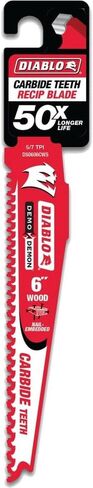 Diablo Demo Demon Reciprocating Saw Blades with Carbide Teeth for Nail-Embedded Wood - Variable Tooth Design, 5/7 TPI, 6" Length - DS0606CWS in Kuwait