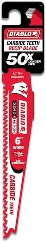Diablo Demo Demon Reciprocating Saw Blades with Carbide Teeth for Nail-Embedded Wood - Variable Tooth Design, 5/7 TPI, 6" Length - DS0606CWS in Kuwait