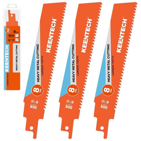 KEENTECH 6 Inch TCT Reciprocating Saw Blade, 8 TPI, for Cutting Hard & Heavy Metal, Compatible with Milwaukee Sawzall and Other Reciprocating Saws (3-Pack) in Kuwait
