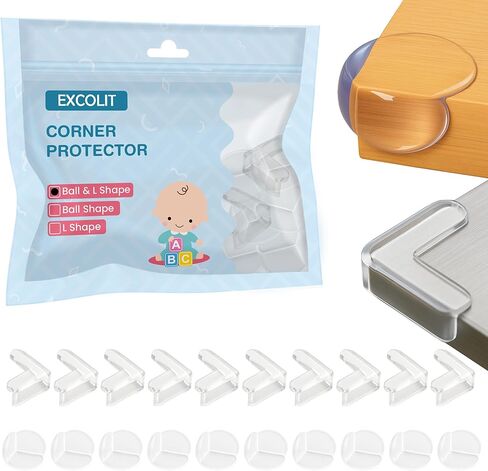 15 Pack L-Shaped Table Corner Protectors for Baby, Clear | Clear corner guards with strong adhesive to baby proof tables, desks & furniture. Slim design for reliable protection in Kuwait