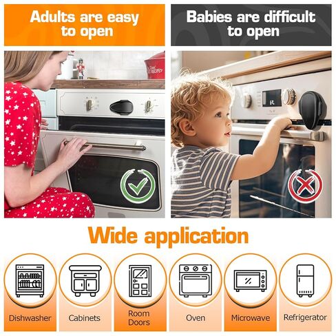 Oven Lock Child Safety (2 Pack),Oven Door Lock,Oven Front Lock, Baby Proofing, Baby and Child Proof Locks for Drawer Oven Stove Door, Upgrade Heat-Resistant Material, Easy to Install - Black in Kuwait