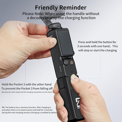 EACHSHOT Osmo Pocket 3/4 Battery Handle, ZGCINE PK-H01S 12.32Wh 3200mAH 3.85V Mini Pocket3/4 Battery Handle Replaced,Fast Charging,Reserved 1/4"Thread,Charge and Stop Anytime in Kuwait