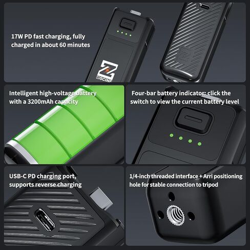 EACHSHOT Osmo Pocket 3/4 Battery Handle, ZGCINE PK-H01S 12.32Wh 3200mAH 3.85V Mini Pocket3/4 Battery Handle Replaced,Fast Charging,Reserved 1/4"Thread,Charge and Stop Anytime in Kuwait