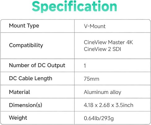 Accsoon V-Mount Battery Plate DC Power Supply for CineView Master 4K, V-Lock Battery Adapter for DSLR Camera, ENG Cameras, Mirrorless Cameras, CineView 2 SDI Wireless Video Transmission System in Kuwait