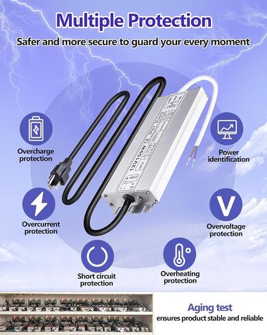 Idealy 150W 12V DC LED Power Supply, IP67 Waterproof Low Voltage Transformer LED Driver Adapter, 100-260V AC to 12V DC Converter for LED Strips, Outdoor Lights, CCTV Cameras & More in Kuwait