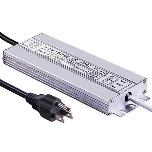 Idealy 150W 12V DC LED Power Supply, IP67 Waterproof Low Voltage Transformer LED Driver Adapter, 100-260V AC to 12V DC Converter for LED Strips, Outdoor Lights, CCTV Cameras & More in Kuwait