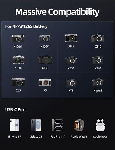 llano 20W 4-in-1 Fast Charger for Fujifilm NP-W126S Battery, SD Card Storage in Kuwait