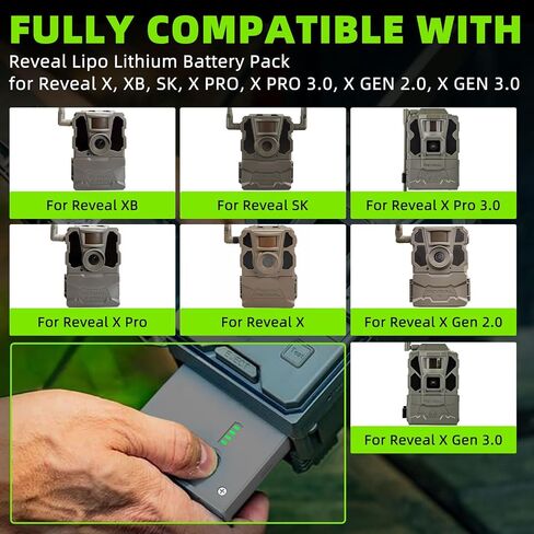 2 Pack Reveal Lipo Lithium Battery Pack for Tactacam Reveal X Gen 3.0, X Gen 2.0, X Pro, X Pro 3.0, X, XB, SK, Ultra Cellular Trail Camera, 6.0Ah Rechargeable Li-Ion Cartridge-Support Solar Charge in Kuwait