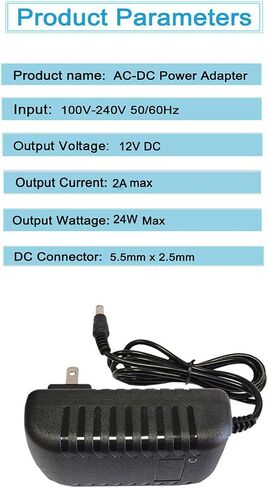 12V 2A Power Supply AC/DC Adapter, DC 12v Power Cord | 100-240V AC to DC 12 Volt Transformer, 5.5mm x 2.5mm DC Plug, For DC 12V LED Strip, Security CCTV Camera in Kuwait