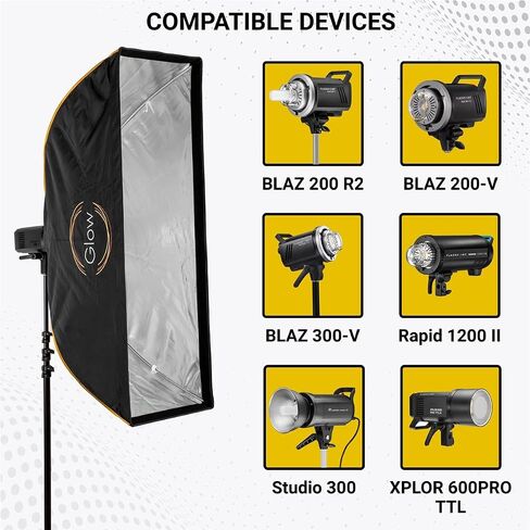 Glow EZ Lock 16x48" Quick Strip Rectangular Bowens Mount Softbox w/External, Internal Diffusers, Deflector Disk, Grid, Soft box Speedring Adapter for Studio Softbox Lighting in Kuwait