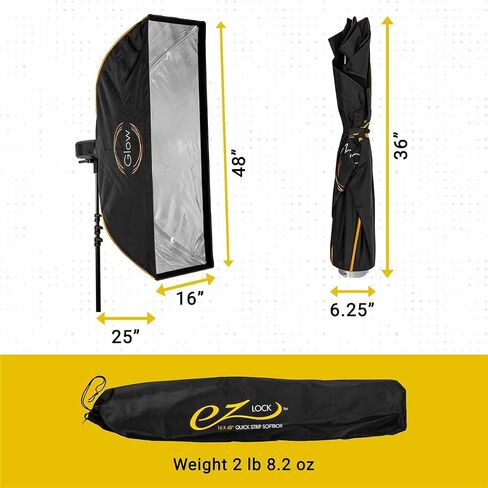 Glow EZ Lock 16x48" Quick Strip Rectangular Bowens Mount Softbox w/External, Internal Diffusers, Deflector Disk, Grid, Soft box Speedring Adapter for Studio Softbox Lighting in Kuwait