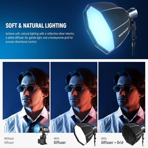 NEEWER Octagonal Softbox 50 cm mit NEEWER Mount(Not Bowens Mount),Octabox Softbox Folding & Quick Installation mit Honeycomb Light Diffuser für MS60 MS60B MS60C MS150B LED Video Studio Light, NS4P in Kuwait