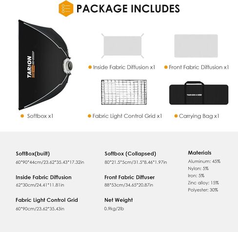 TARION 23.6"x35.4" Quick Release Strip Softbox - Foldable Bowens Mount Softbox with Diffusers/Honeycomb Grid/Carrying Bag for Live Streaming, Photography, Videography (SQ-6090F) in Kuwait