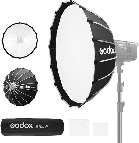 Godox Softbox 105cm/41.3" White Inner Godox S105W Bowens Mount Softbox with Diffuser & Carry Case Quick-Setup Durable Softbox, Compact for Photography Shooting/Continous Light/Strobe Flash/Portrait in Kuwait