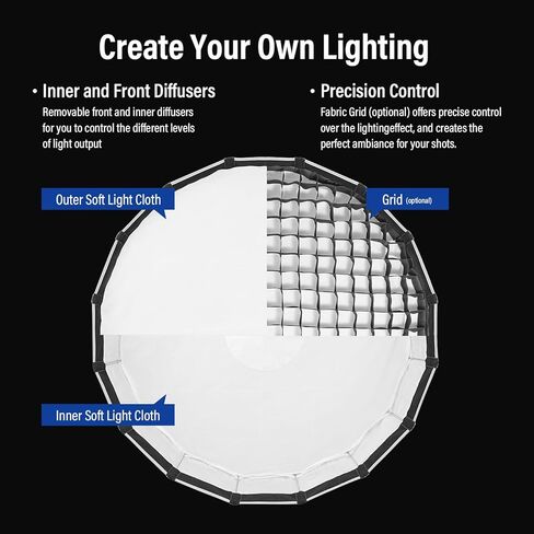 Godox Softbox 105cm/41.3" White Inner Godox S105W Bowens Mount Softbox with Diffuser & Carry Case Quick-Setup Durable Softbox, Compact for Photography Shooting/Continous Light/Strobe Flash/Portrait in Kuwait