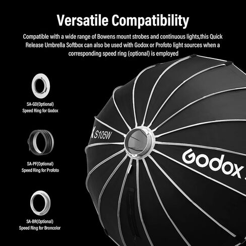 Godox Softbox 105cm/41.3" White Inner Godox S105W Bowens Mount Softbox with Diffuser & Carry Case Quick-Setup Durable Softbox, Compact for Photography Shooting/Continous Light/Strobe Flash/Portrait in Kuwait