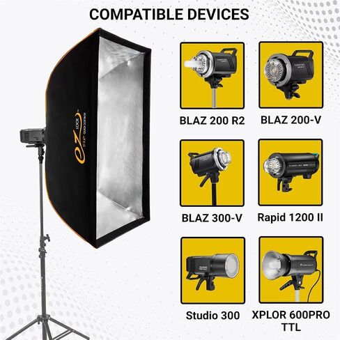 Glow EZ Lock 31x47" Quick Strip Rectangular Bowens Mount Softbox Lighting Kit with External, Internal Diffusers, Deflector Disk and Grid, Folding Softbox for Studio Lighting in Kuwait