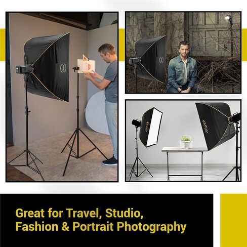 Glow EZ Lock 31x47" Quick Strip Rectangular Bowens Mount Softbox Lighting Kit with External, Internal Diffusers, Deflector Disk and Grid, Folding Softbox for Studio Lighting in Kuwait