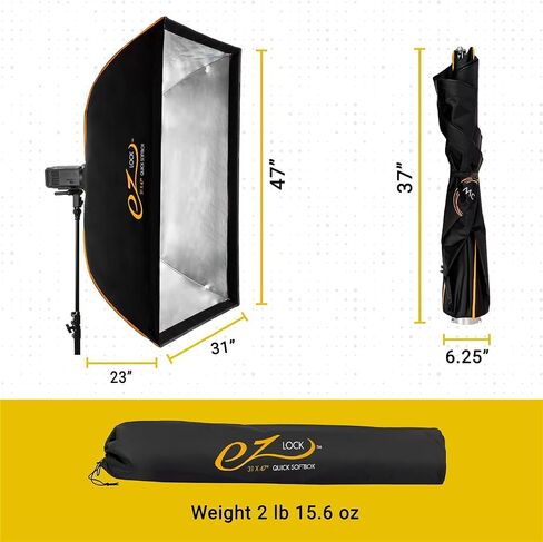Glow EZ Lock 31x47" Quick Strip Rectangular Bowens Mount Softbox Lighting Kit with External, Internal Diffusers, Deflector Disk and Grid, Folding Softbox for Studio Lighting in Kuwait