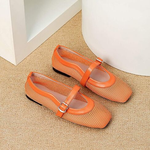 Women's Breathable Mesh Ballet Mary Jane Style Square Toe Slip On Casual Comfort Soft Lightweight Versatile Airy in Kuwait