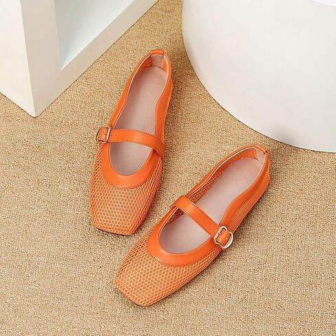 Women's Breathable Mesh Ballet Mary Jane Style Square Toe Slip On Casual Comfort Soft Lightweight Versatile Airy in Kuwait