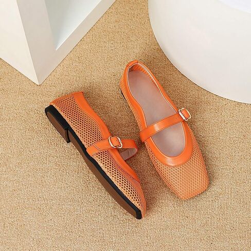 Women's Breathable Mesh Ballet Mary Jane Style Square Toe Slip On Casual Comfort Soft Lightweight Versatile Airy in Kuwait
