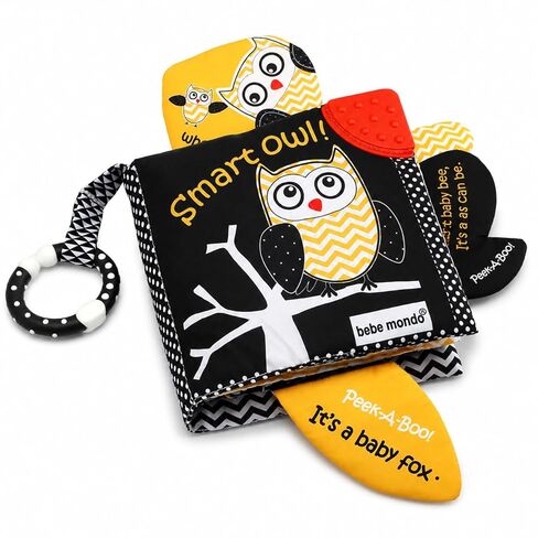 High Contrast Baby Book, Crinkle Books for Babies, Newborn Infant Toys 0-3, 0-6, 6-12 Months, Touch & Feel Black and White Soft Book, Tummy Time Mirror Toy, Teething,Baby Shower, Gifts Boys Girls-Owl in Kuwait