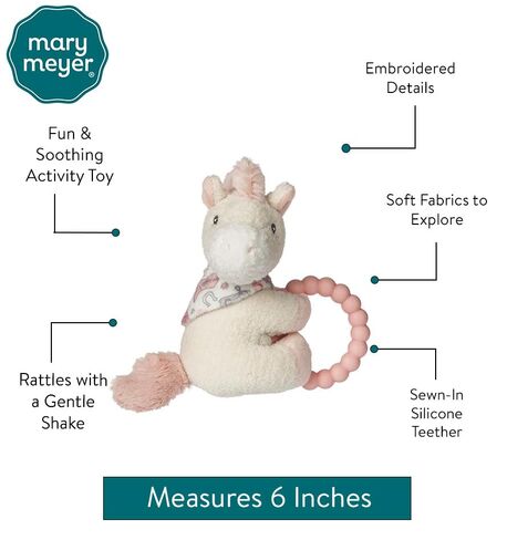 Mary Meyer Soft Baby Rattle with Soothing Teether Ring, 6-Inches, Cream Giddy Up Pony in Kuwait