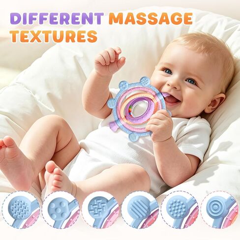 Baby Teething Ring Toys 3-6 6-12 Months, Silicone Teether Rattle Toys | BPA Free, Baby Chew Toys for Sucking Needs & Teething Relief, Shower Gifts for Newborns Infants in Kuwait