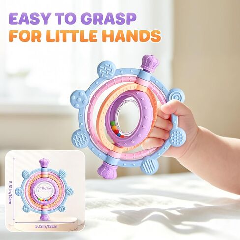 Baby Teething Ring Toys 3-6 6-12 Months, Silicone Teether Rattle Toys | BPA Free, Baby Chew Toys for Sucking Needs & Teething Relief, Shower Gifts for Newborns Infants in Kuwait