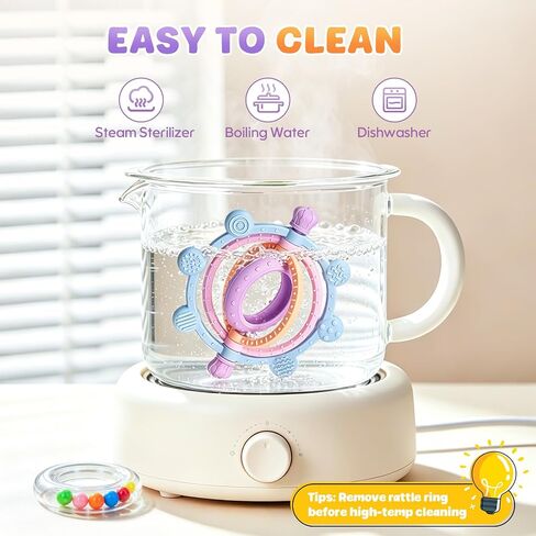 Baby Teething Ring Toys 3-6 6-12 Months, Silicone Teether Rattle Toys | BPA Free, Baby Chew Toys for Sucking Needs & Teething Relief, Shower Gifts for Newborns Infants in Kuwait