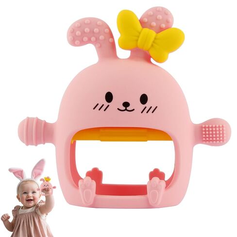 Chuya Baby Teething Toy for 0-3 3-6 6-12 12-24 Months Bunny Mitten Toys | Anti-Drop Chewable Hand Teether for Infant,Food Grade Silicone Teether for Baby Newborn Sore Gums Teething Relief in Kuwait