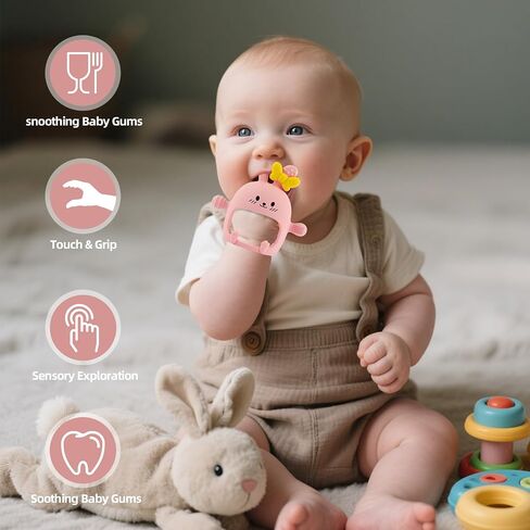 Chuya Baby Teething Toy for 0-3 3-6 6-12 12-24 Months Bunny Mitten Toys | Anti-Drop Chewable Hand Teether for Infant,Food Grade Silicone Teether for Baby Newborn Sore Gums Teething Relief in Kuwait