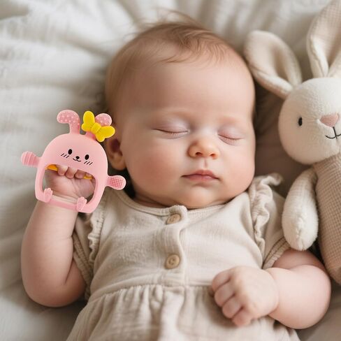 Chuya Baby Teething Toy for 0-3 3-6 6-12 12-24 Months Bunny Mitten Toys | Anti-Drop Chewable Hand Teether for Infant,Food Grade Silicone Teether for Baby Newborn Sore Gums Teething Relief in Kuwait