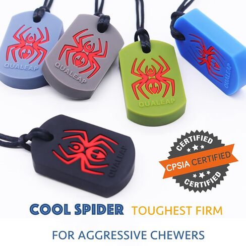 Xtra Tough Spider Sensory Chew Necklace for Kids (5 Pack) - Chewing Necklace Teething Teether Necklace Chew Toys - Designed for Chewing, Autism Sensory Teether Toy (Moderate & Aggressive Chewer) in Kuwait